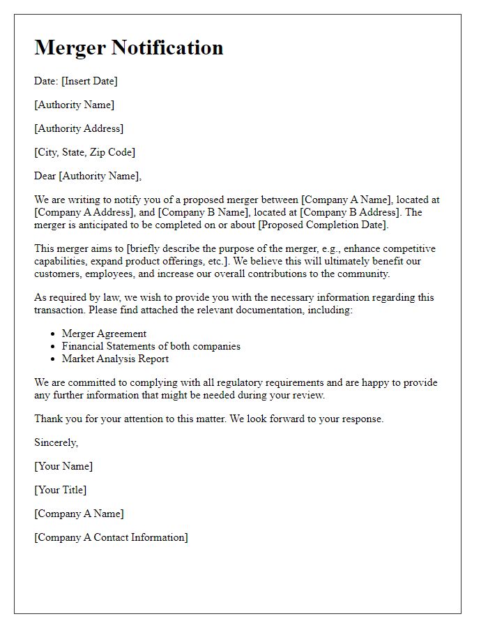 Letter template of merger notification to authorities