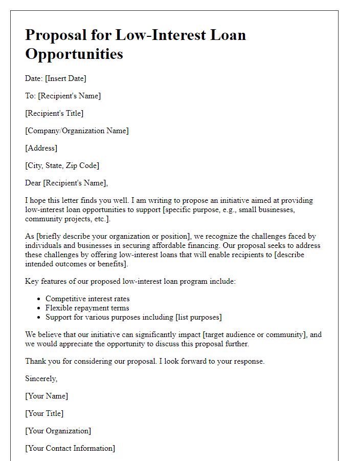 Letter template of proposal for low-interest loan opportunities