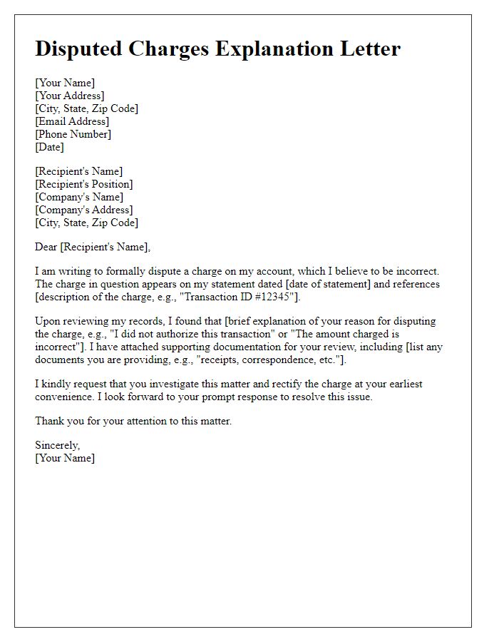 Letter template of Disputed Charges Explanation