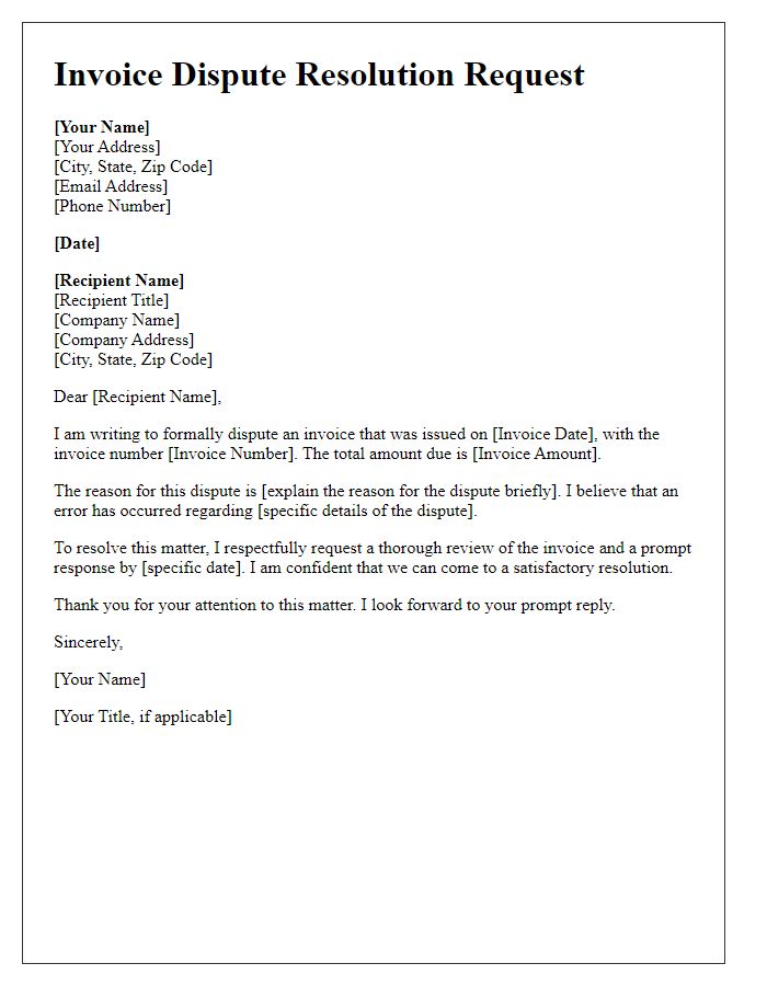 Letter template of Invoice Dispute Resolution Request