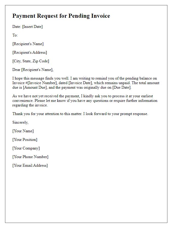Letter template of payment request for pending invoice balance.