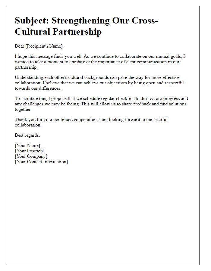 Letter template of clear communication in cross-cultural partnerships