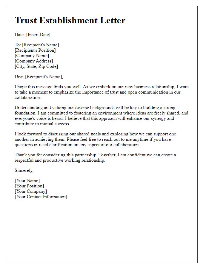 Letter template of establishing trust in diverse business settings