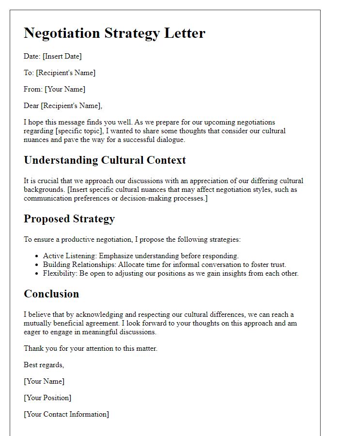 Letter template of negotiation strategy considering cultural nuances