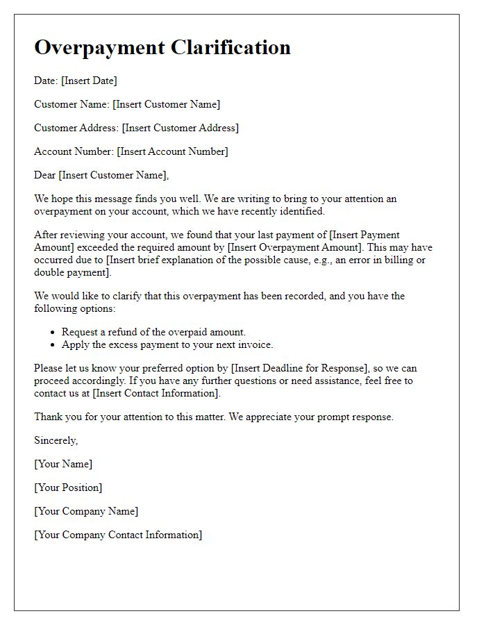 Letter template of overpayment clarification for customer.