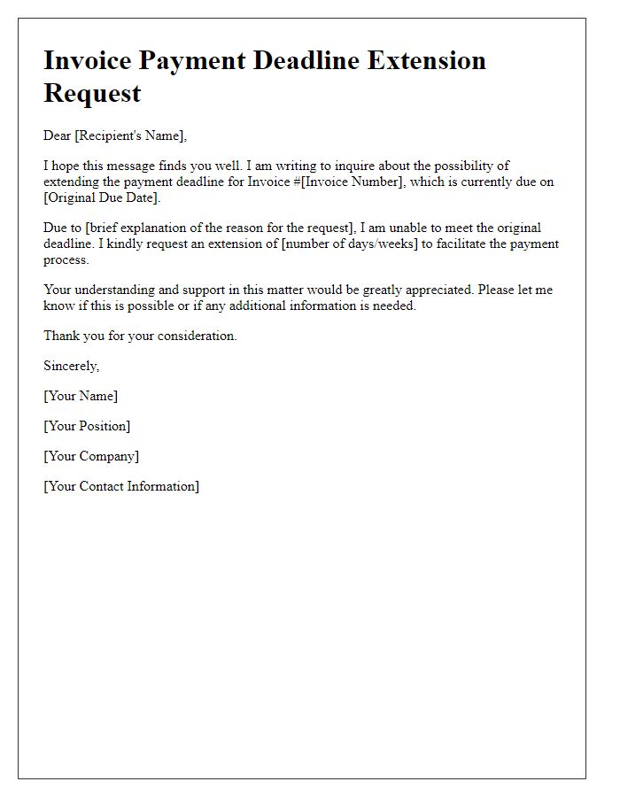 Letter template of invoice payment deadline extension inquiry