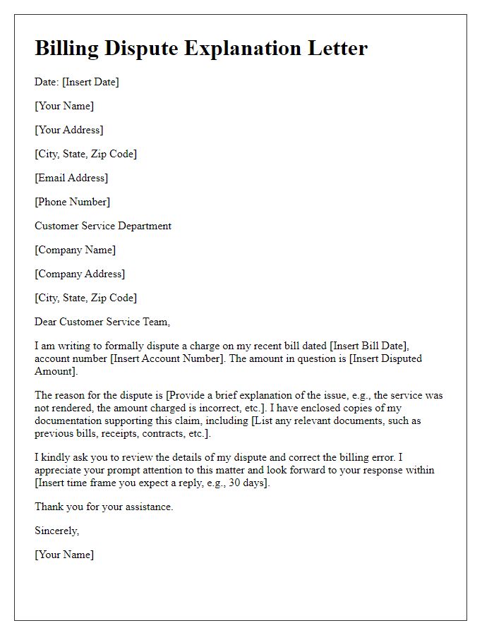 Letter template of billing dispute explanation