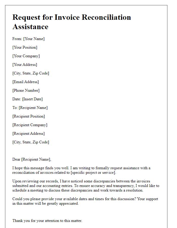 Letter template of appeal for invoice reconciliation assistance