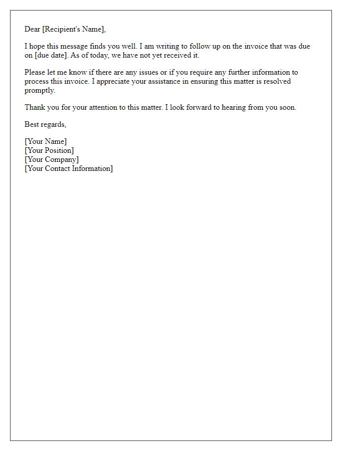 Letter template of follow-up on unreceived invoice