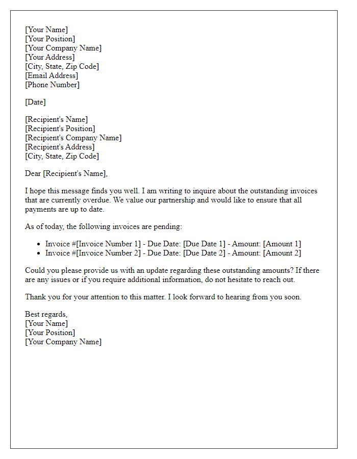 Letter template of inquiry regarding outstanding invoices