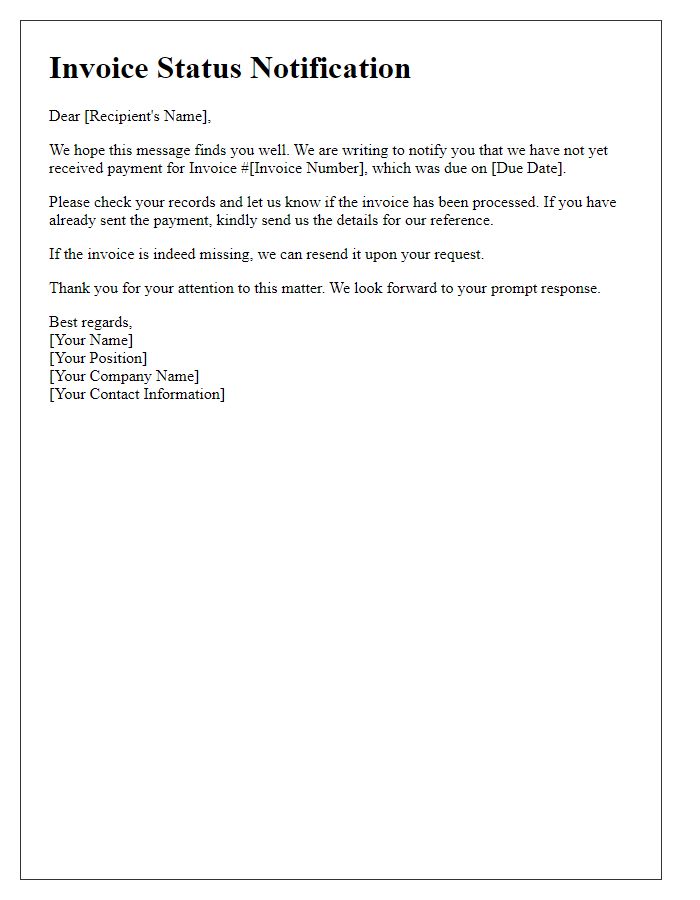 Letter template of notification for missing invoice status
