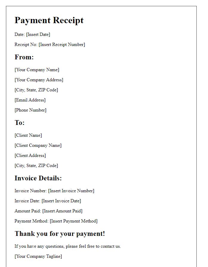 Letter template of invoice payment receipt.