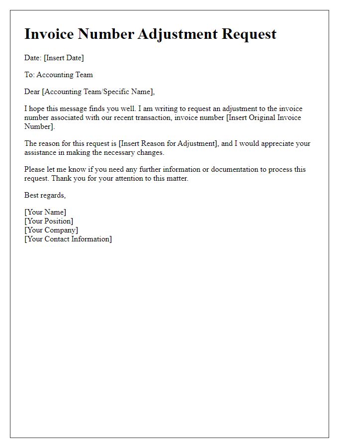 Letter template of Invoice Number Adjustment Request for Accounting Team