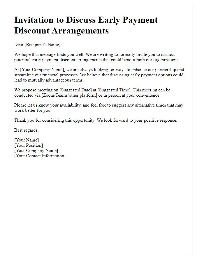 Letter template of invitation to discuss early payment discount arrangements