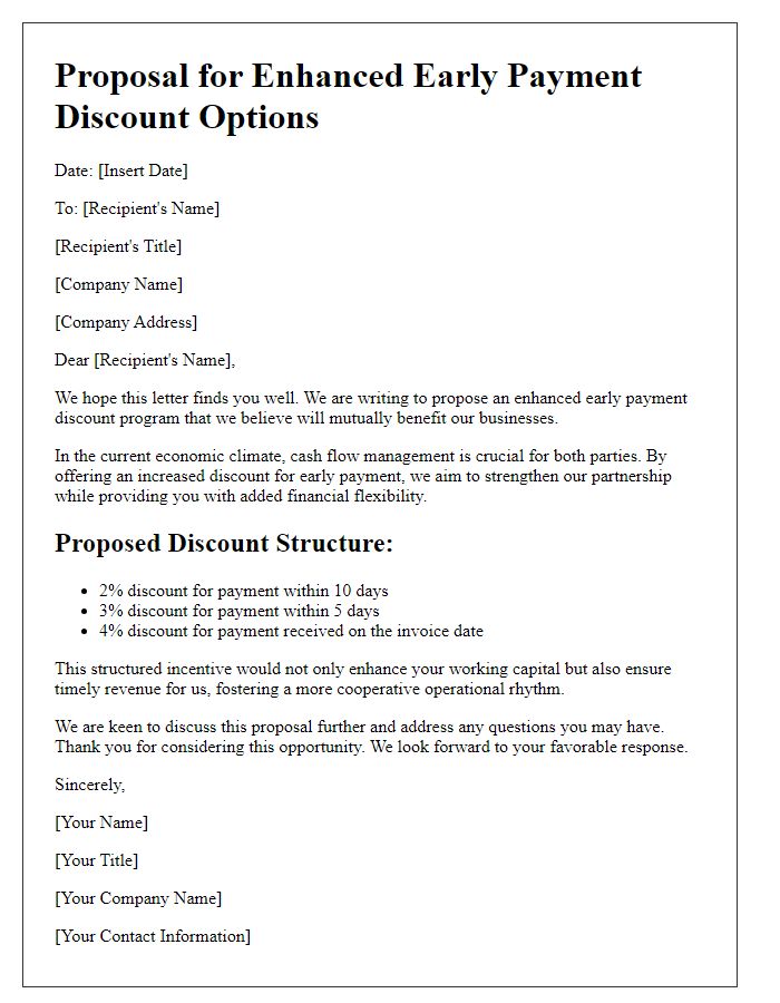 Letter template of proposal for enhanced early payment discount options