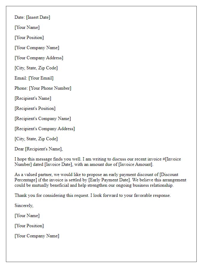 Letter template of request for early payment discount on invoice