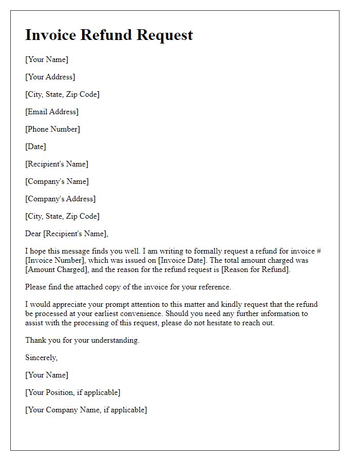 Letter template of formal invoice refund request