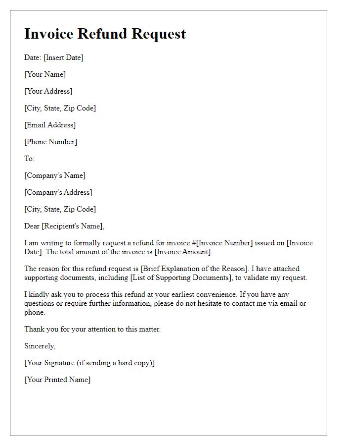 Letter template of invoice refund request with supporting documents