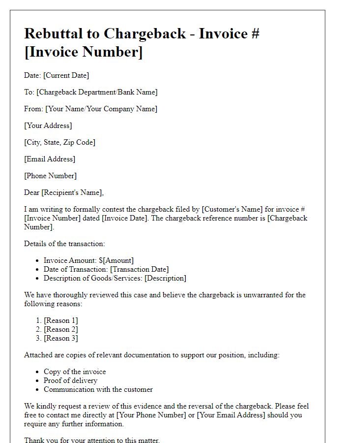 Letter template of invoice chargeback rebuttal.