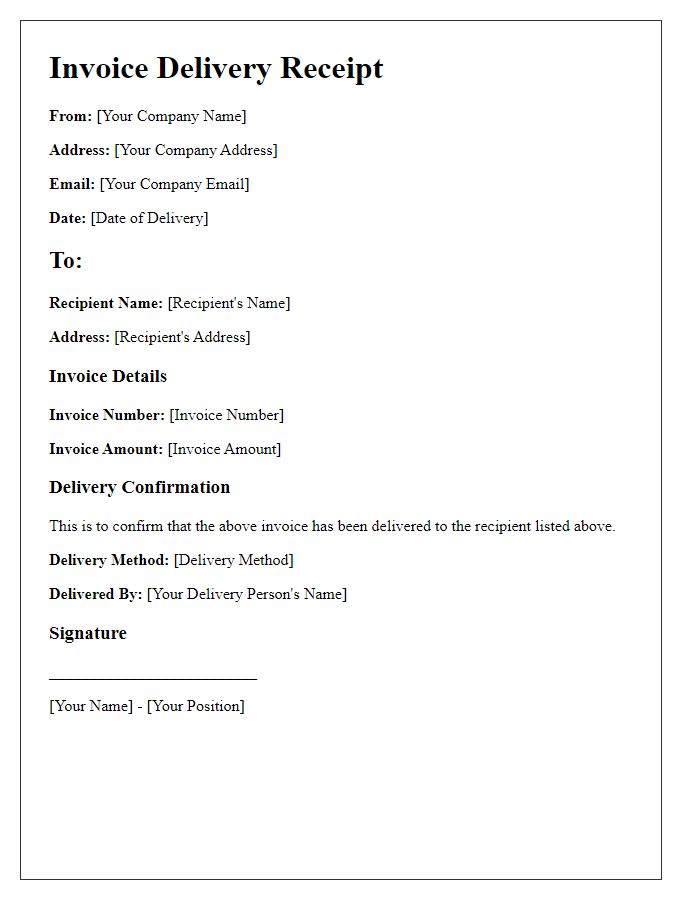 Letter template of invoice delivery receipt