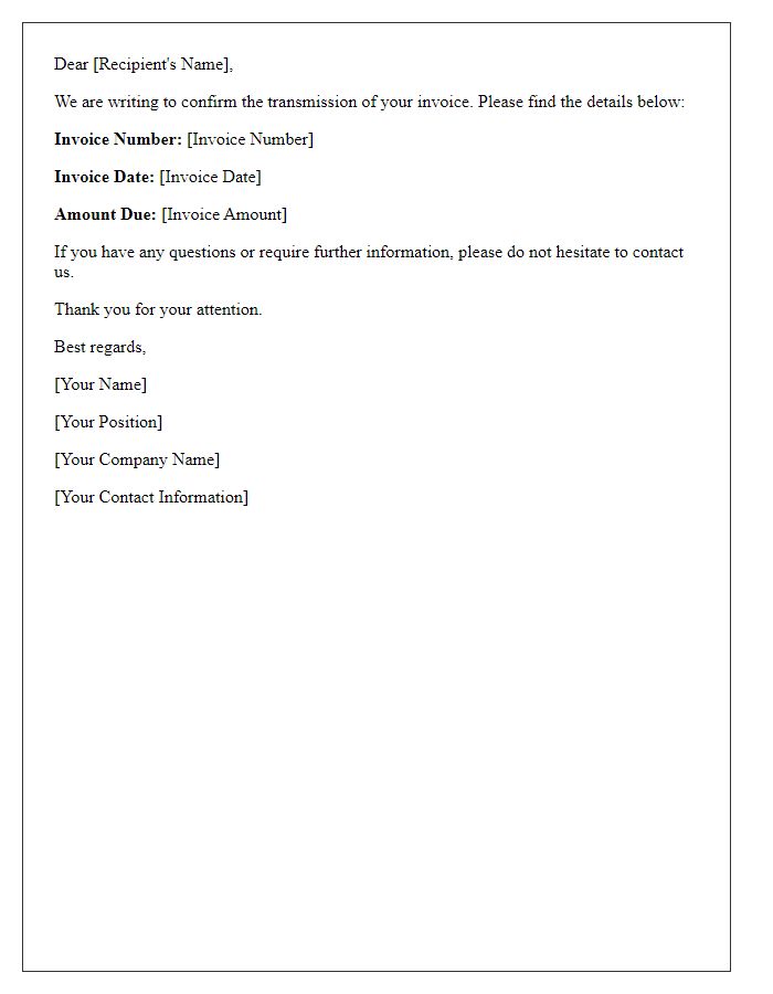 Letter template of invoice transmission confirmation