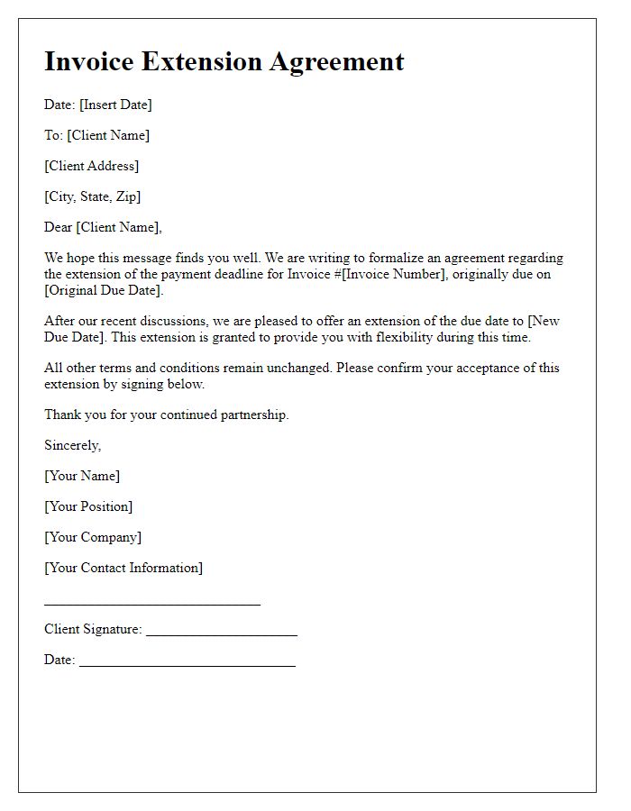 Letter template of Invoice Extension Agreement for Client Flexibility