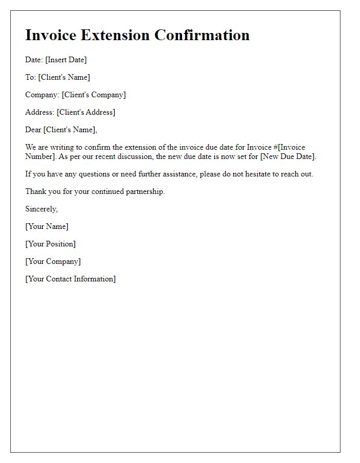 Letter template of Invoice Extension Confirmation for Account Management