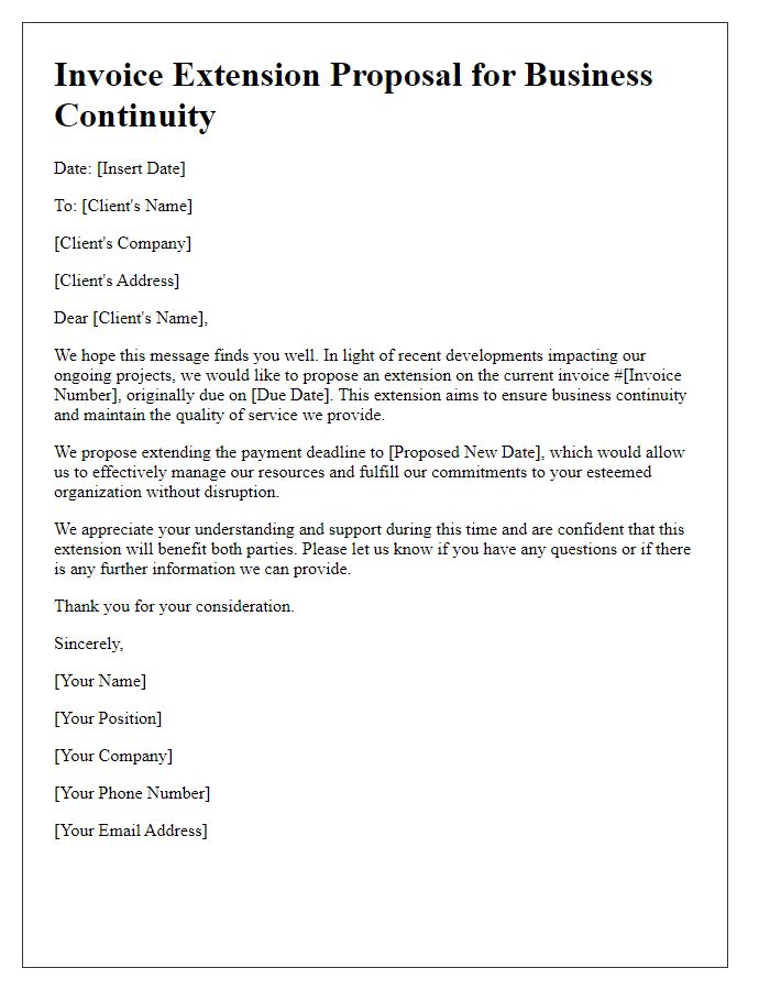 Letter template of Invoice Extension Proposal for Business Continuity