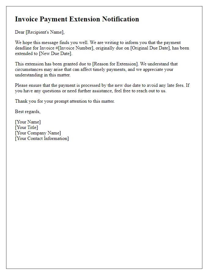 Letter template of Invoice Payment Extension Notification