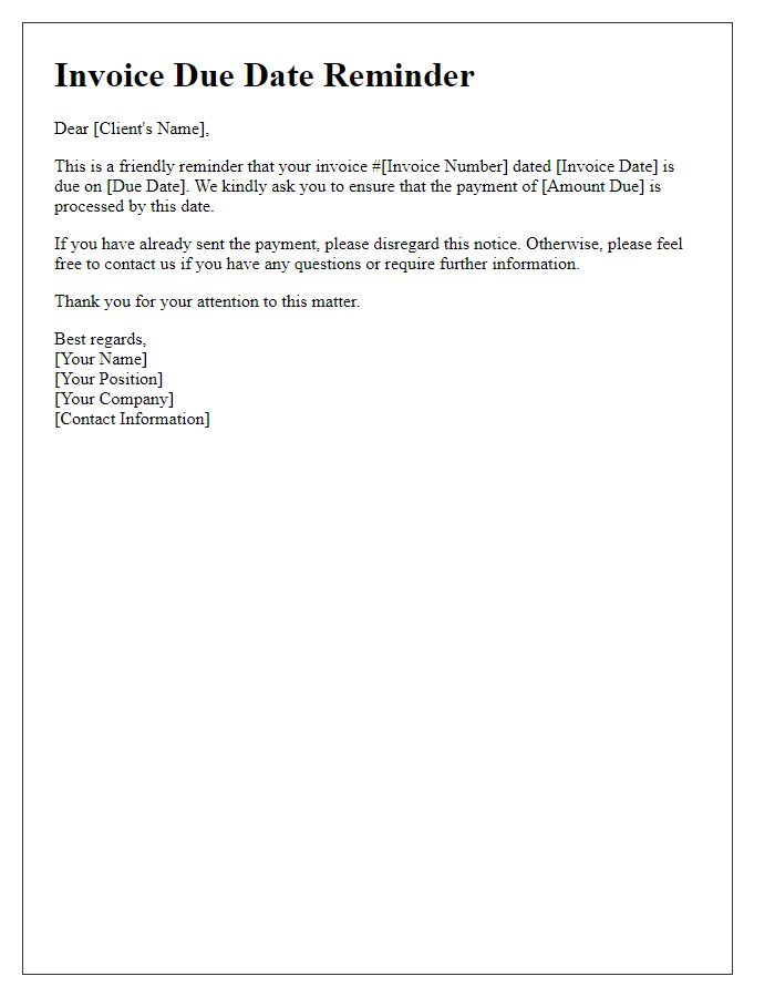 Letter template of Invoice Due Date Reminder