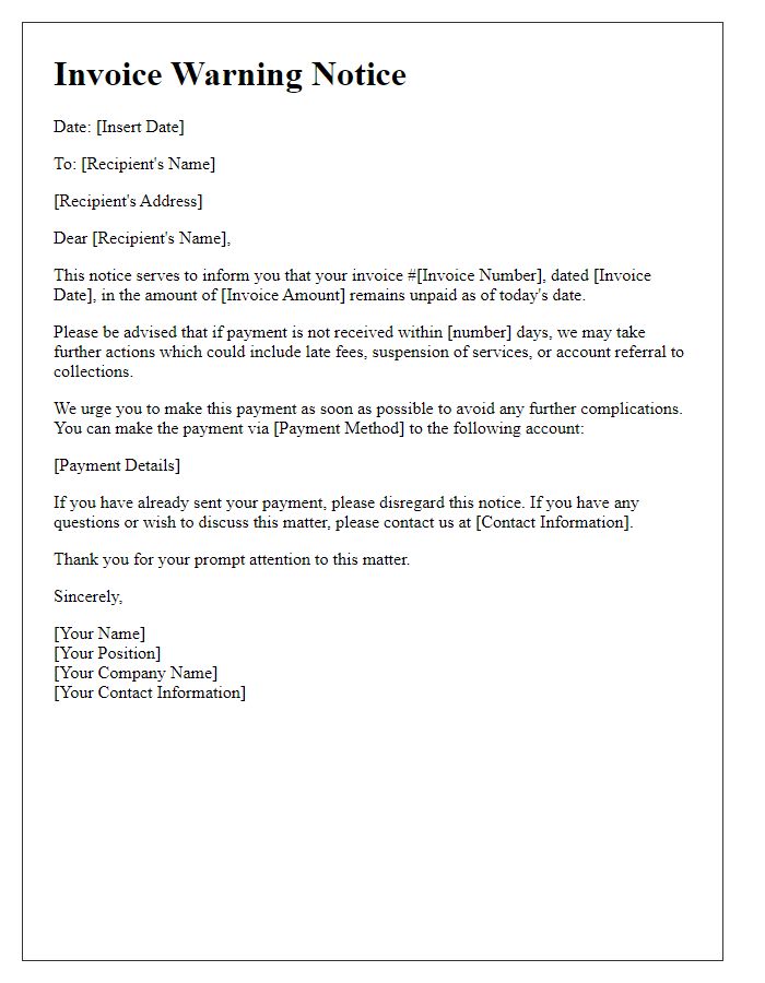 Letter template of Invoice Warning Notice