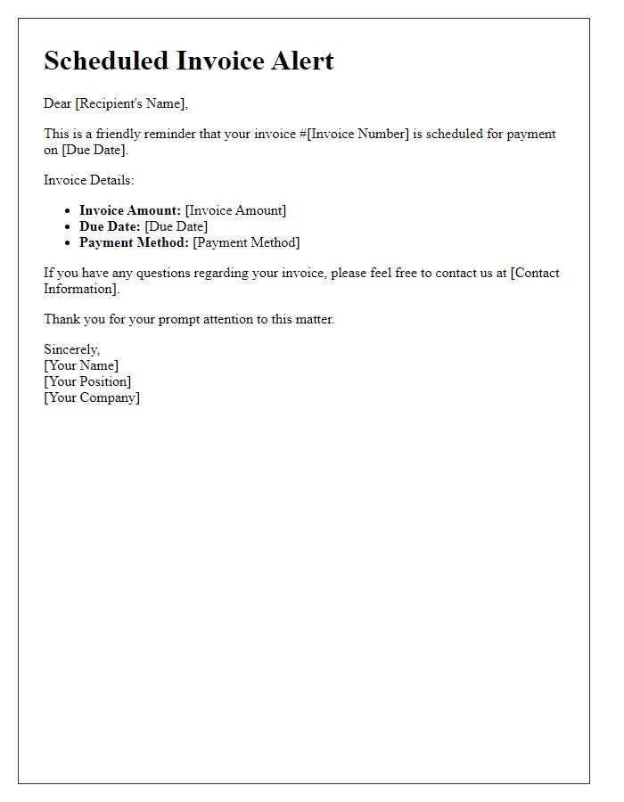 Letter template of Scheduled Invoice Alert