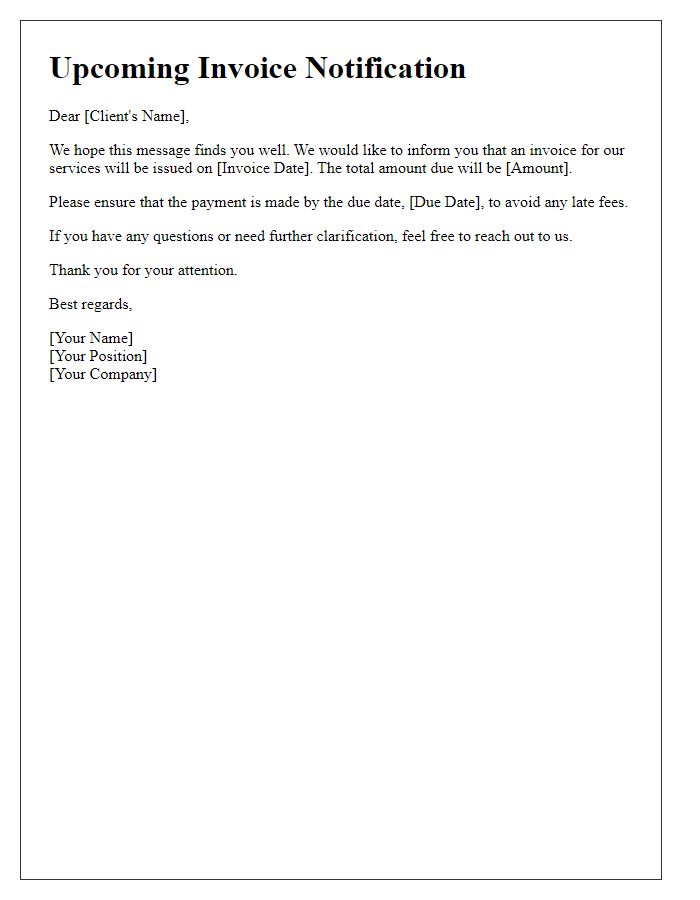 Letter template of Upcoming Invoice Notification