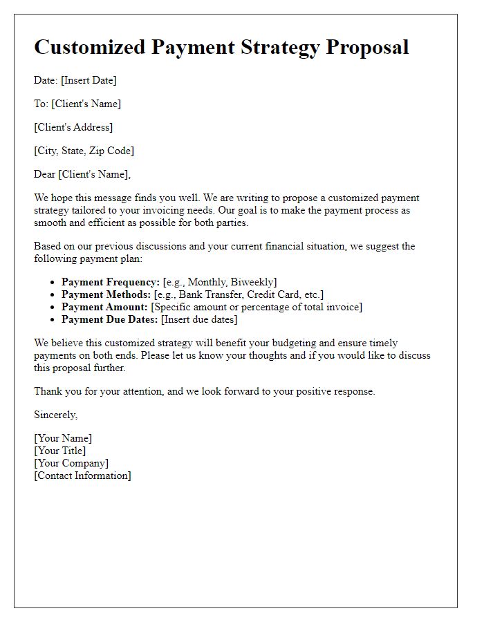 Letter template of customized payment strategy for invoices.