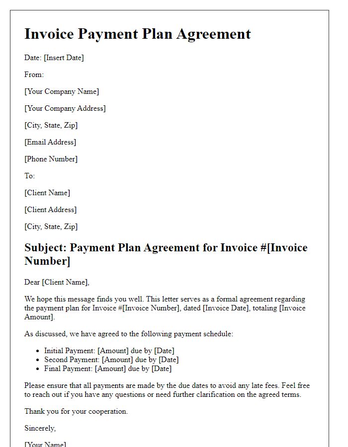 Letter template of invoice payment plan agreement.