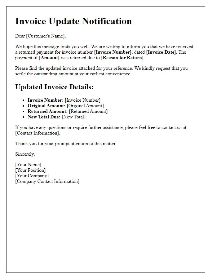 Letter template of invoice update due to returned payment