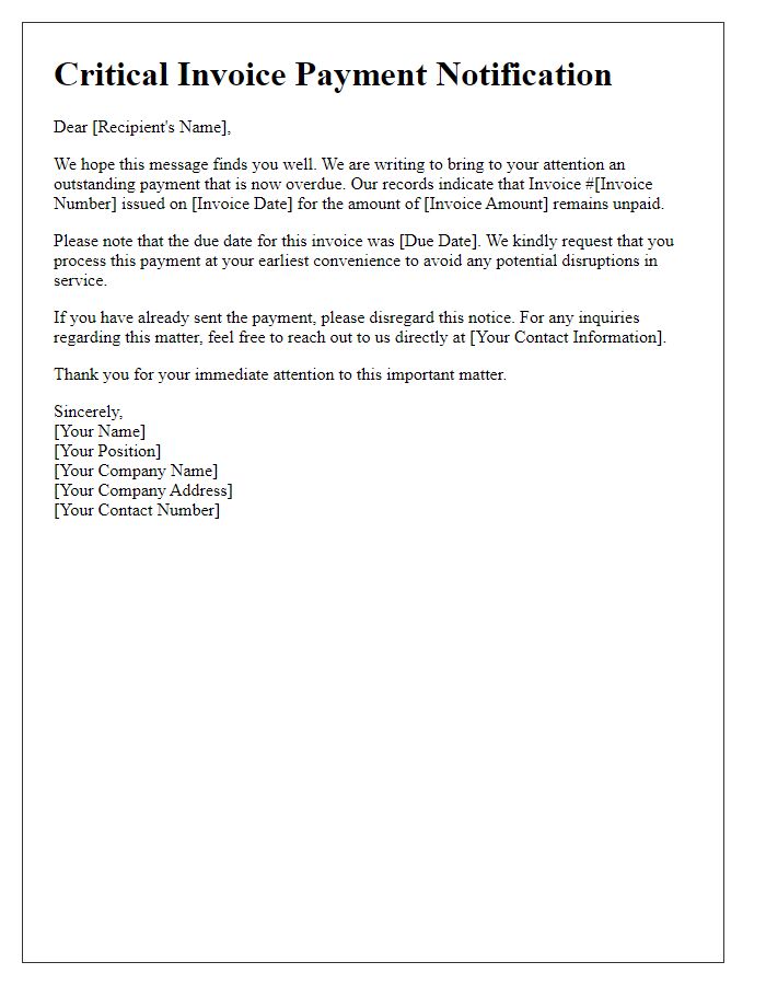 Letter template of Critical Invoice Payment Notification