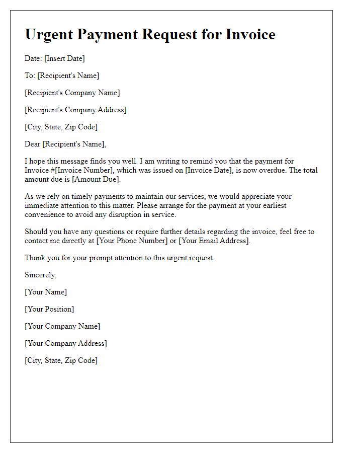 Letter template of Urgent Payment Request for Invoice