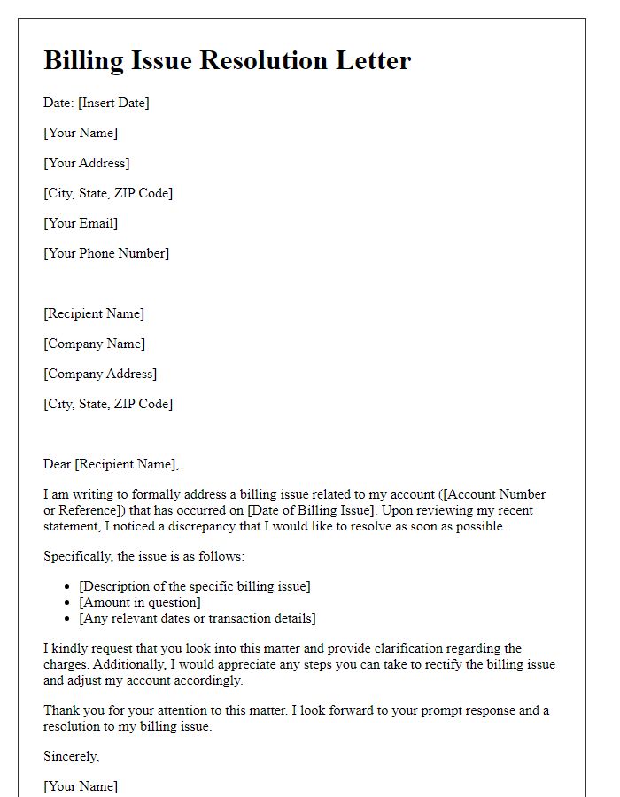 Letter template of billing issue resolution