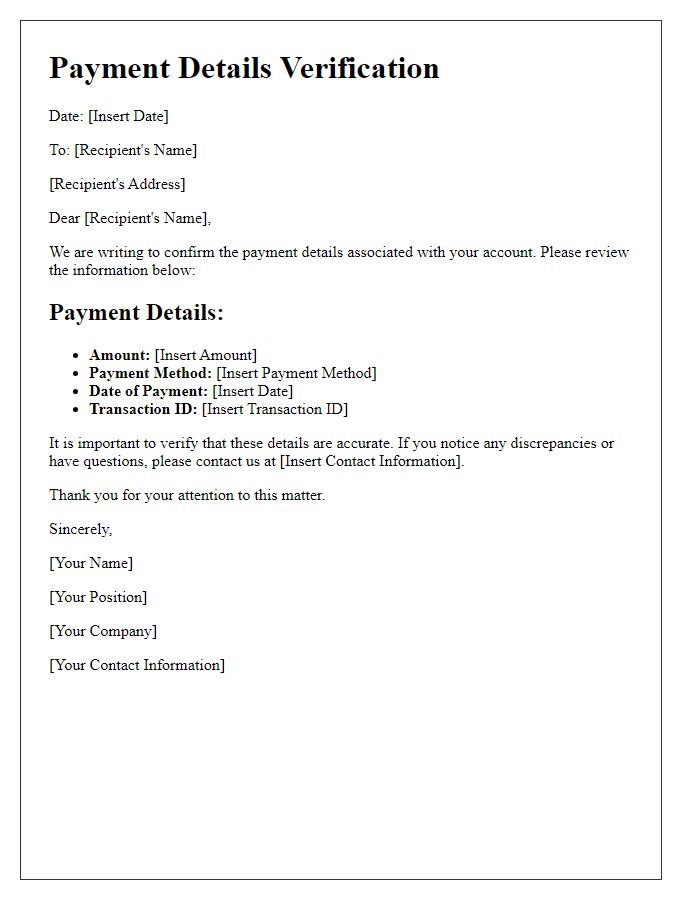 Letter template of payment details verification