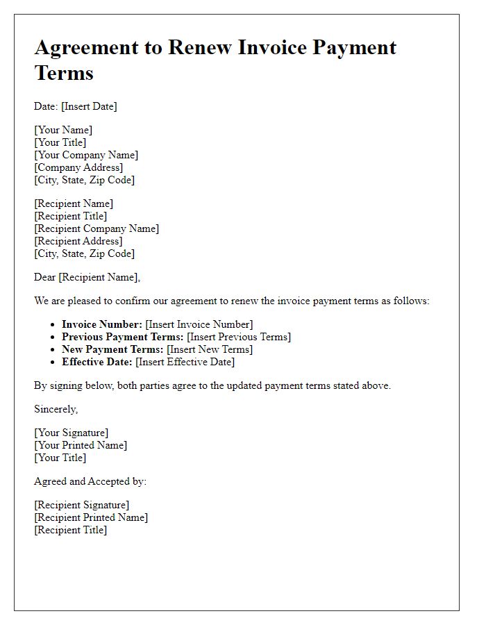 Letter template of Agreement to Renew Invoice Payment Terms