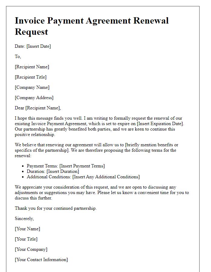 Letter template of Invoice Payment Agreement Renewal Request