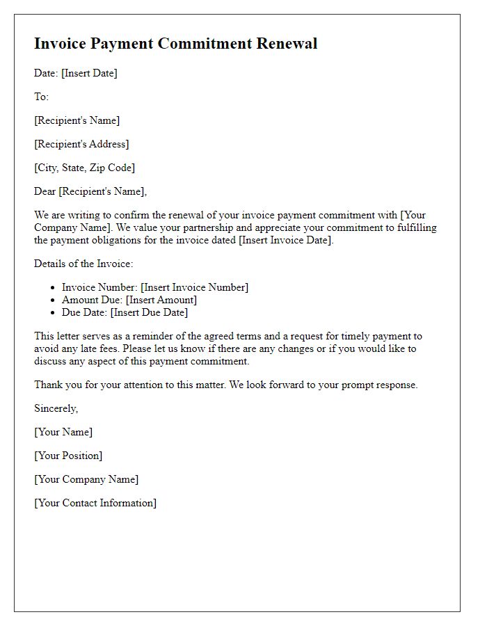 Letter template of Invoice Payment Commitment Renewal