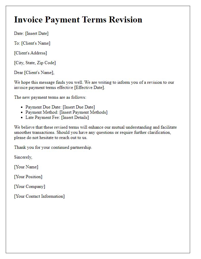 Letter template of Invoice Payment Terms Revision