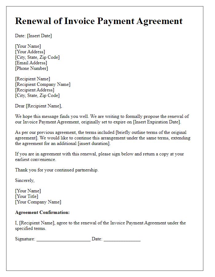 Letter template of Renewal for Invoice Payment Agreement