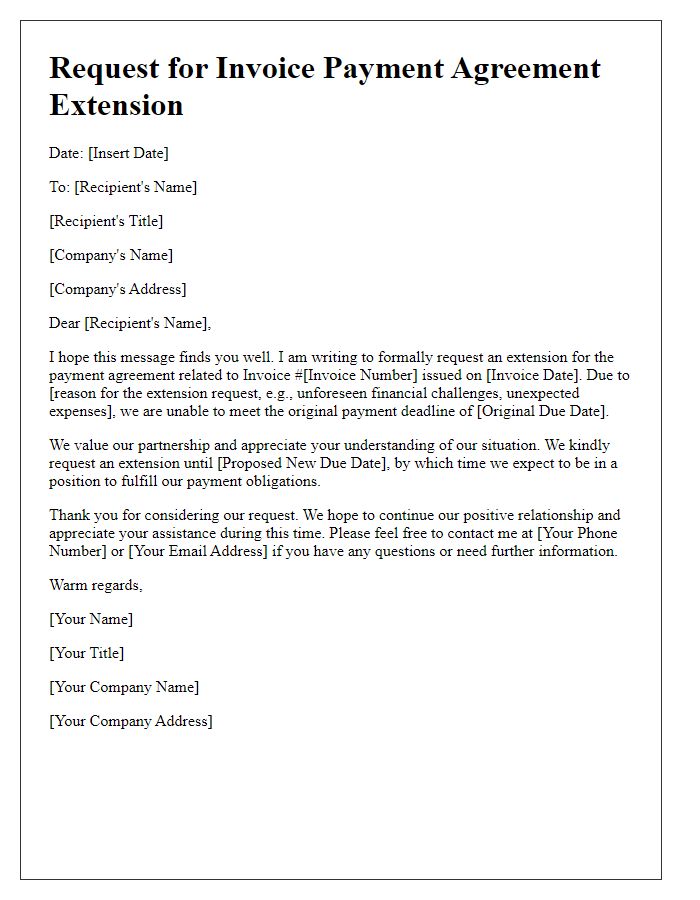 Letter template of Request for Invoice Payment Agreement Extension