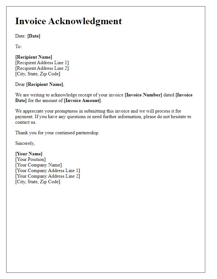 Letter template of invoice documentation acknowledgment