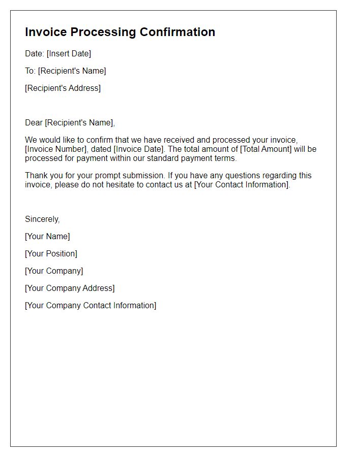 Letter template of invoice processing confirmation