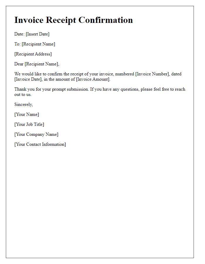 Letter template of invoice receipt confirmation