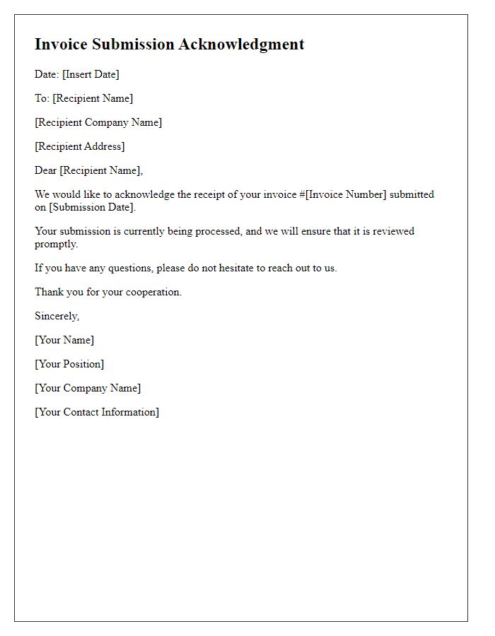 Letter template of invoice submission acknowledgment